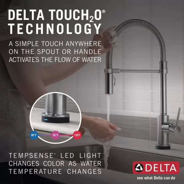 imageDelta Faucet Trinsic Pro VoiceIQ SingleHandle Touch Kitchen Sink Faucet with Pull Down Sprayer Alexa and Google Assistant Voice Activated Smart Home Arctic Stainless
