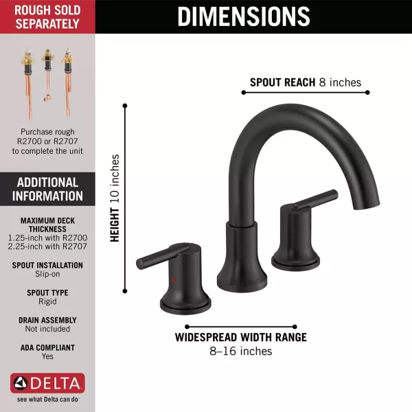 imageDelta Faucet Trinsic Roman Tub Trim  T2759SS  Modern Bathroom Tub Faucet Set  Includes Tub Faucet ampamp Handles  Stainless Valve Sold SeparatelyMatte Black