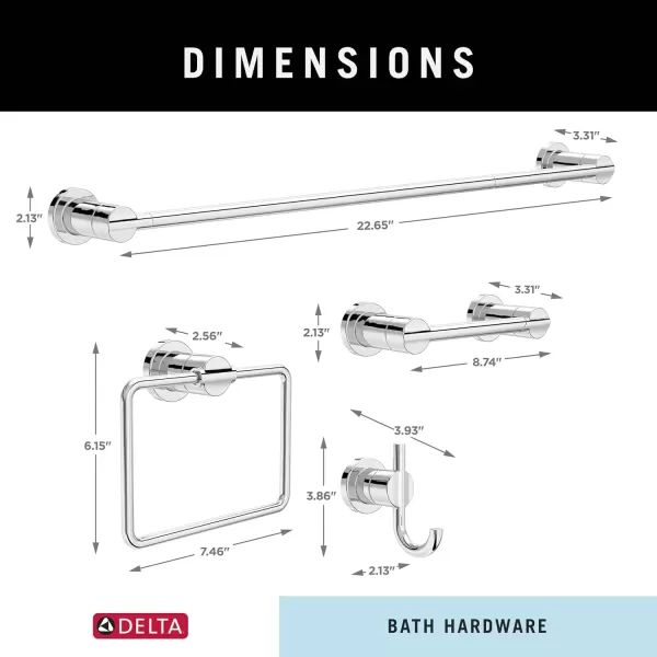 imageDelta Nicoli 4Pack Bathroom Set Matte Black 18quot Towel Rack Toilet Paper Holder Hand Towel Holder Towel Hook Bathroom Accessory Set Towel Holder 4Piece Hardware Set NIC64MBPolished Chrome