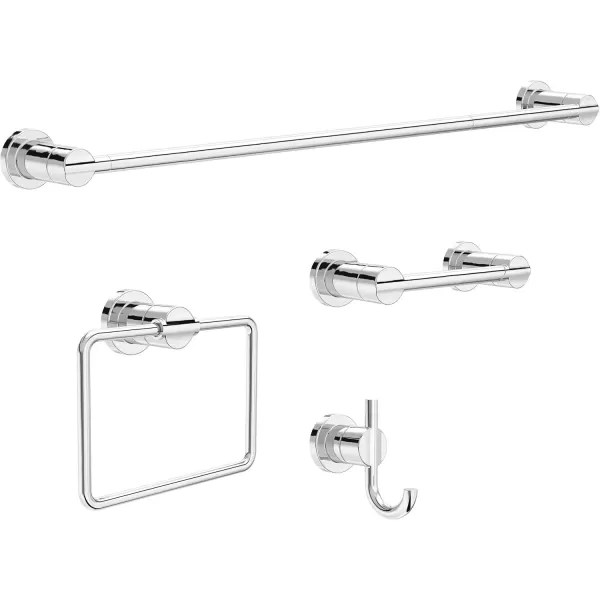 imageDelta Nicoli 4Pack Bathroom Set Matte Black 18quot Towel Rack Toilet Paper Holder Hand Towel Holder Towel Hook Bathroom Accessory Set Towel Holder 4Piece Hardware Set NIC64MBPolished Chrome