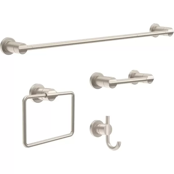 imageDelta Nicoli 4Pack Bathroom Set Matte Black 18quot Towel Rack Toilet Paper Holder Hand Towel Holder Towel Hook Bathroom Accessory Set Towel Holder 4Piece Hardware Set NIC64MBSpotshield Brushed Nickel