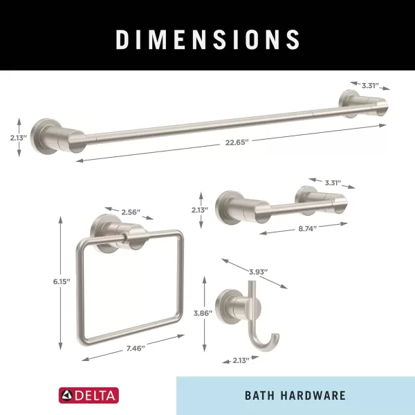 imageDelta Nicoli 4Pack Bathroom Set Matte Black 18quot Towel Rack Toilet Paper Holder Hand Towel Holder Towel Hook Bathroom Accessory Set Towel Holder 4Piece Hardware Set NIC64MBSpotshield Brushed Nickel