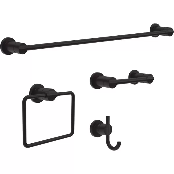imageDelta Nicoli 4Pack Bathroom Set Matte Black 18quot Towel Rack Toilet Paper Holder Hand Towel Holder Towel Hook Bathroom Accessory Set Towel Holder 4Piece Hardware Set NIC64MBMatte Black