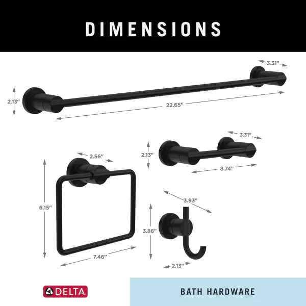 imageDelta Nicoli 4Pack Bathroom Set Matte Black 18quot Towel Rack Toilet Paper Holder Hand Towel Holder Towel Hook Bathroom Accessory Set Towel Holder 4Piece Hardware Set NIC64MBMatte Black