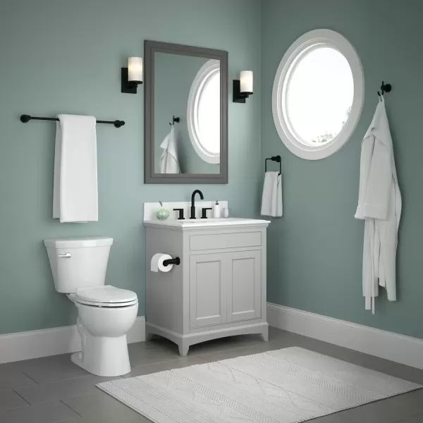 imageDelta Nicoli 4Pack Bathroom Set Matte Black 18quot Towel Rack Toilet Paper Holder Hand Towel Holder Towel Hook Bathroom Accessory Set Towel Holder 4Piece Hardware Set NIC64MBMatte Black