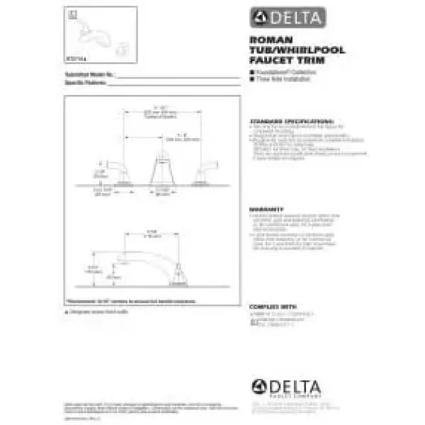imageDELTA FAUCET Delta BT2710SS SS Roman TUB Trim 856 x 1600 x 856 inches StainlessStainless