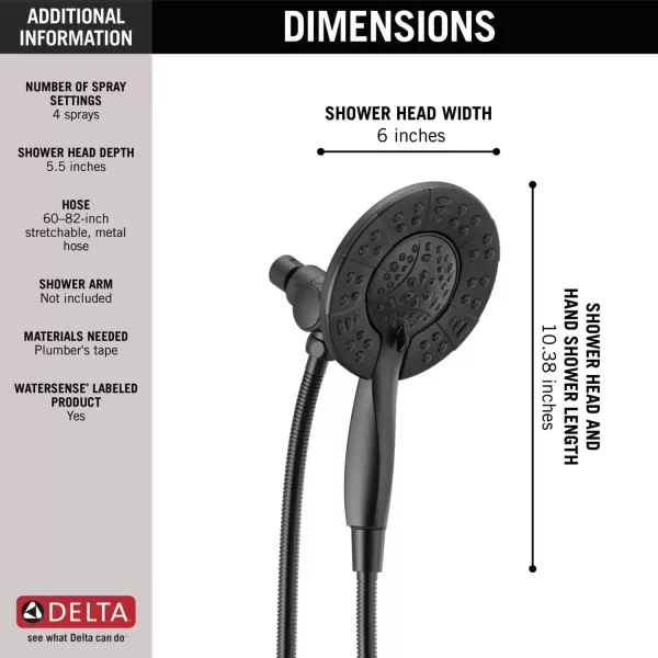 imageDelta Faucet 4Spray In2ition Dual Shower Head with Handheld Spray Gold Shower Head with Hose Showerheads ampamp Handheld Showers Handheld Shower Heads Champagne Bronze 58499CZMatte Black