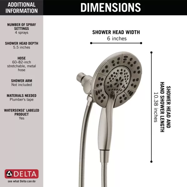 imageDelta Faucet 4Spray In2ition Dual Shower Head with Handheld Spray Gold Shower Head with Hose Showerheads ampamp Handheld Showers Handheld Shower Heads Champagne Bronze 58499CZStainless