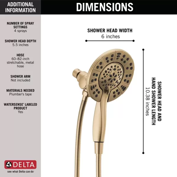 imageDelta Faucet 4Spray In2ition Dual Shower Head with Handheld Spray Gold Shower Head with Hose Showerheads ampamp Handheld Showers Handheld Shower Heads Champagne Bronze 58499CZChampagne Bronze