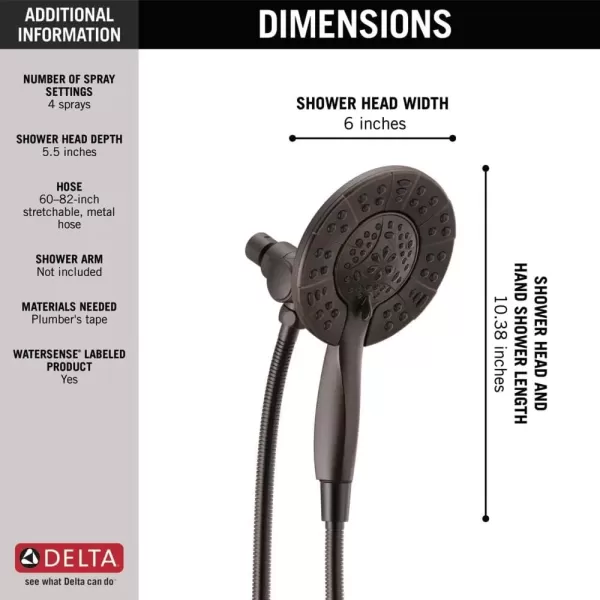 imageDelta Faucet 4Spray In2ition Dual Shower Head with Handheld Spray Gold Shower Head with Hose Showerheads ampamp Handheld Showers Handheld Shower Heads Champagne Bronze 58499CZVenetian Bronze