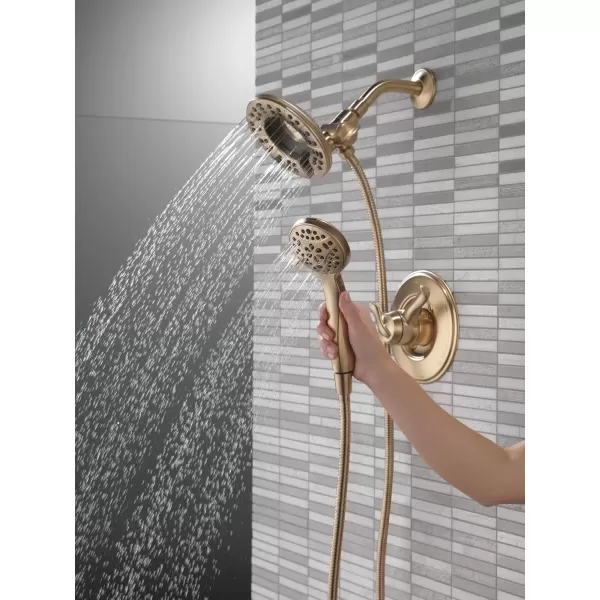 imageDelta Faucet 4Spray In2ition Dual Shower Head with Handheld Spray Gold Shower Head with Hose Showerheads ampamp Handheld Showers Handheld Shower Heads Champagne Bronze 58499CZChampagne Bronze