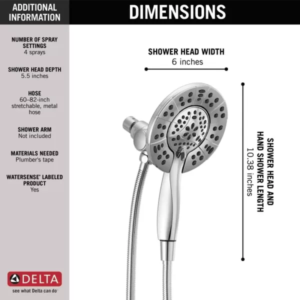imageDelta Faucet 4Spray In2ition Dual Shower Head with Handheld Spray Gold Shower Head with Hose Showerheads ampamp Handheld Showers Handheld Shower Heads Champagne Bronze 58499CZChrome