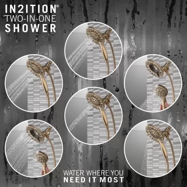 imageDelta Faucet 4Spray In2ition Dual Shower Head with Handheld Spray Gold Shower Head with Hose Showerheads ampamp Handheld Showers Handheld Shower Heads Champagne Bronze 58499CZChampagne Bronze