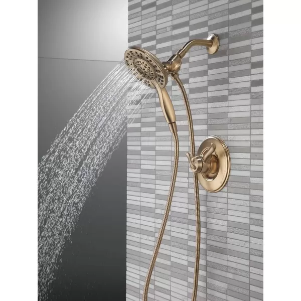imageDelta Faucet 4Spray In2ition Dual Shower Head with Handheld Spray Gold Shower Head with Hose Showerheads ampamp Handheld Showers Handheld Shower Heads Champagne Bronze 58499CZChampagne Bronze