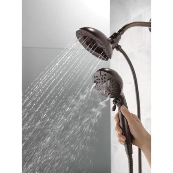 imageDelta Faucet 5Spray In2ition Dual Shower Head with Handheld Spray H2Okinetic Oil Rubbed Bronze Shower Head with Hose Handheld Shower Heads Venetian Bronze 58480RBPK 175 GPM Water FlowVenetian Bronze