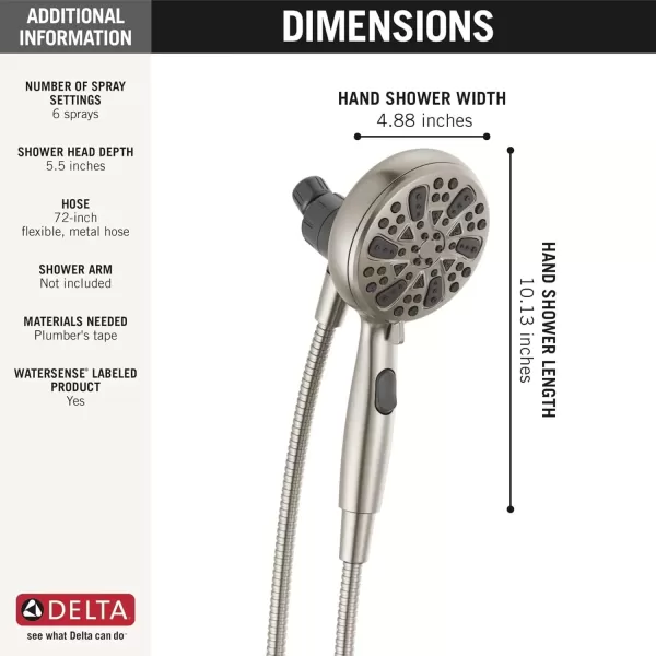imageDelta Faucet 6Setting SureDock Magnetic Shower Head with Handheld Spray Chrome Shower Head with Hose Round Shower Head Showerheads ampamp Handheld Showers MagnaTite Docking Chrome 75609Stainless