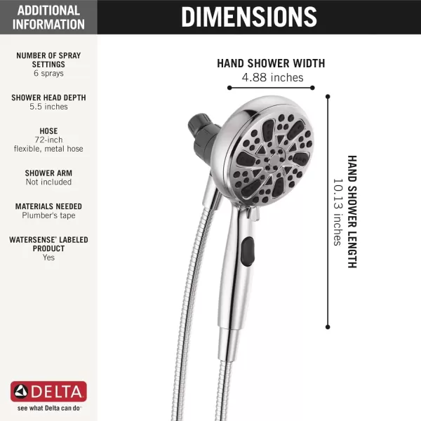 imageDelta Faucet 6Setting SureDock Magnetic Shower Head with Handheld Spray Chrome Shower Head with Hose Round Shower Head Showerheads ampamp Handheld Showers MagnaTite Docking Chrome 75609Chrome