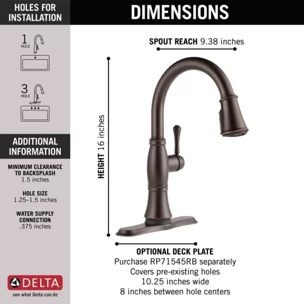 imageDelta Faucet Cassidy Touch Kitchen Faucet Oil Rubbed Bronze Kitchen Faucets with Pull Down Sprayer Kitchen Sink Faucet Faucet for Kitchen Sink Touch2O Technology Venetian Bronze 9197TRBDST