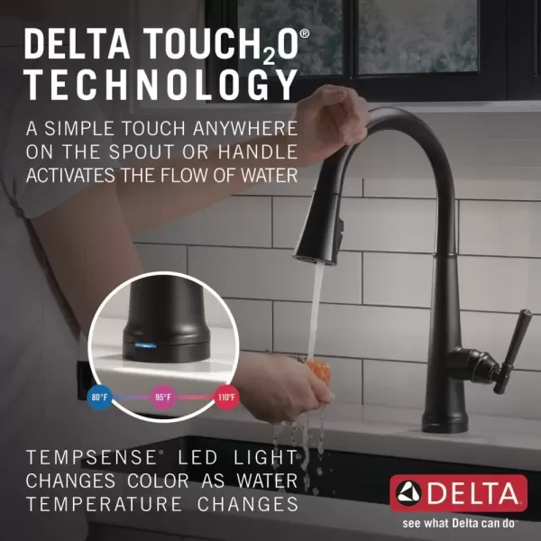 imageDelta Faucet Emmeline Matte Black Kitchen Faucet Touch Touch Kitchen Faucets with Pull Down Sprayer Kitchen Sink Faucet Kitchen Faucet Black Touch2O Technology Matte Black 9182TBLDST