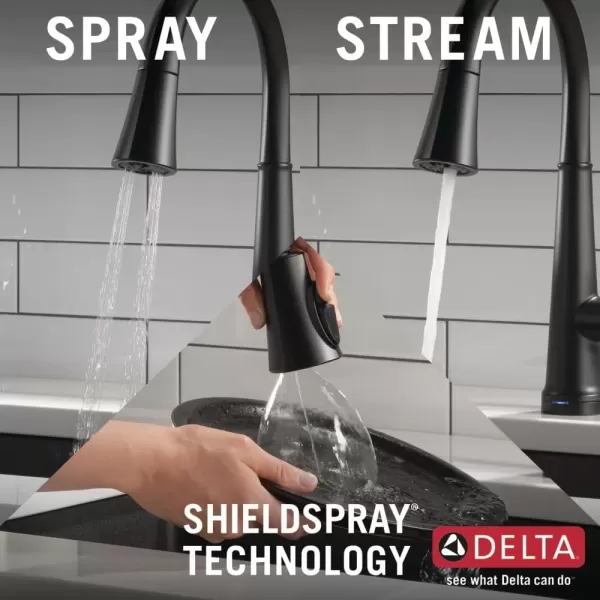 imageDelta Faucet Emmeline Matte Black Kitchen Faucet Touch Touch Kitchen Faucets with Pull Down Sprayer Kitchen Sink Faucet Kitchen Faucet Black Touch2O Technology Matte Black 9182TBLDST