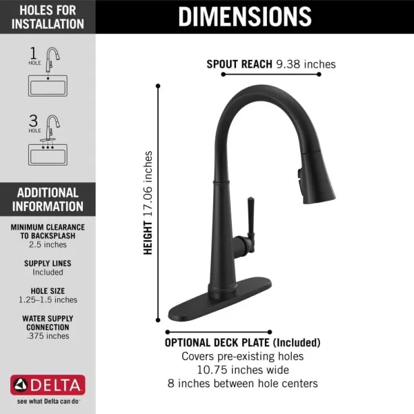 imageDelta Faucet Emmeline Matte Black Kitchen Faucet Touch Touch Kitchen Faucets with Pull Down Sprayer Kitchen Sink Faucet Kitchen Faucet Black Touch2O Technology Matte Black 9182TBLDST