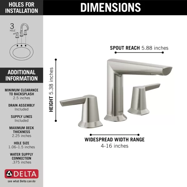 imageDelta Faucet Galeon Widespread Bathroom Faucet 3 Hole Brushed Nickel Bathroom Faucet for Bathroom Sink Bathroom Sink Faucet Diamond Seal Technology Lumicoat Stainless 3571SSPRMPUDSTLumicoat Stainless