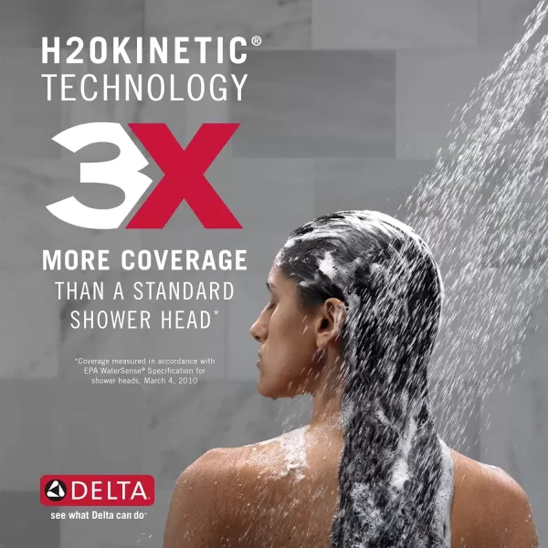 imageDelta Faucet HydroRain 5Spray H2Okinetic Dual Shower Head with Handheld Spray Chrome Shower Head with Hose Handheld Shower Heads Detachable Shower 25 GPM Flow Rate Lumicoat Chrome 58680PR25Chrome