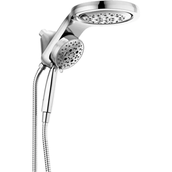 imageDelta Faucet HydroRain 5Spray H2Okinetic Dual Shower Head with Handheld Spray Chrome Shower Head with Hose Handheld Shower Heads Detachable Shower 25 GPM Flow Rate Lumicoat Chrome 58680PR25Chrome