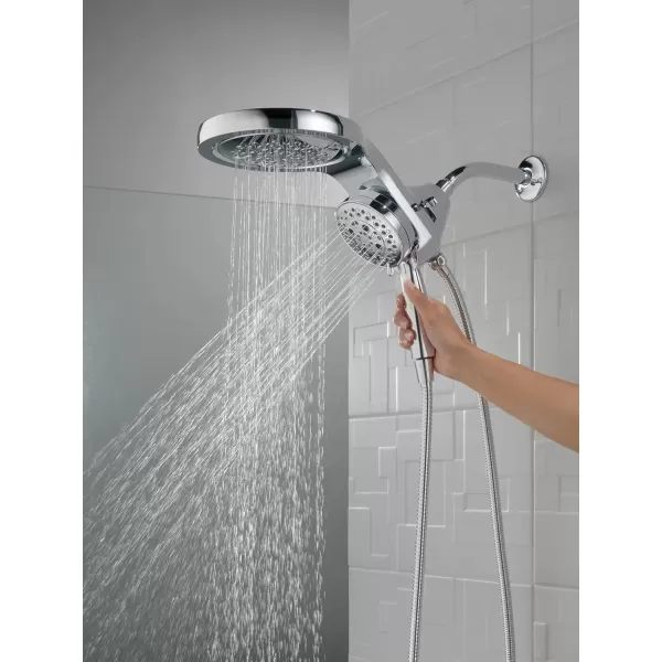 imageDelta Faucet HydroRain 5Spray H2Okinetic Dual Shower Head with Handheld Spray Chrome Shower Head with Hose Handheld Shower Heads Detachable Shower 25 GPM Flow Rate Lumicoat Chrome 58680PR25Chrome