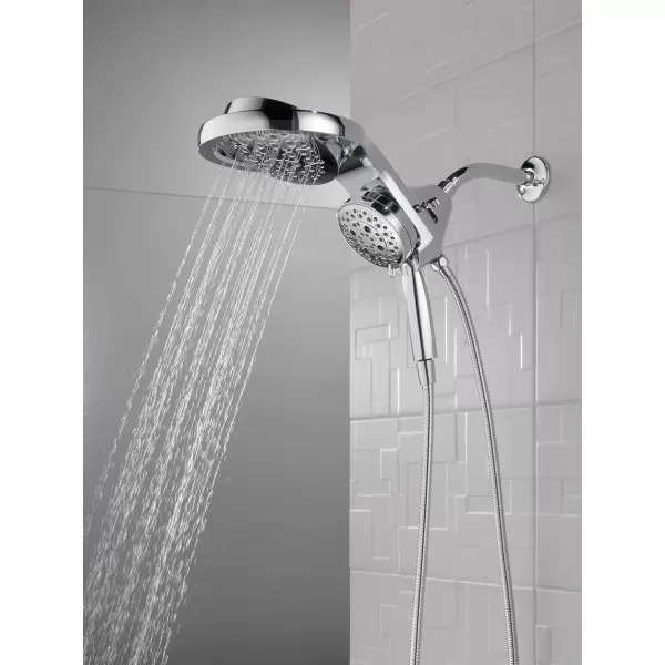imageDelta Faucet HydroRain 5Spray H2Okinetic Dual Shower Head with Handheld Spray Chrome Shower Head with Hose Handheld Shower Heads Detachable Shower 25 GPM Flow Rate Lumicoat Chrome 58680PR25Chrome