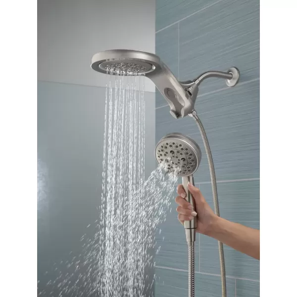 imageDelta Faucet HydroRain 5Spray H2Okinetic Dual Shower Head with Handheld Spray Gold Shower Head with Hose Handheld Shower Heads 25 GPM Flow Rate Champagne Bronze 58680CZ25Stainless
