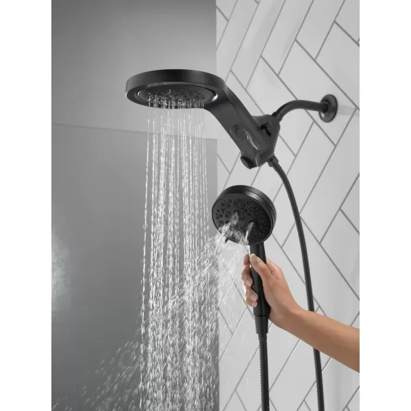 imageDelta Faucet HydroRain 5Spray H2Okinetic Dual Shower Head with Handheld Spray Gold Shower Head with Hose Handheld Shower Heads 25 GPM Flow Rate Champagne Bronze 58680CZ25Matte Black
