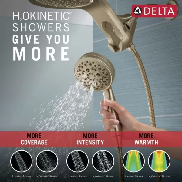 imageDelta Faucet HydroRain 5Spray H2Okinetic Dual Shower Head with Handheld Spray Gold Shower Head with Hose Handheld Shower Heads 25 GPM Flow Rate Champagne Bronze 58680CZ25Champagne Bronze