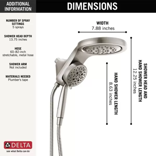imageDelta Faucet HydroRain 5Spray H2Okinetic Dual Shower Head with Handheld Spray Gold Shower Head with Hose Handheld Shower Heads 25 GPM Flow Rate Champagne Bronze 58680CZ25Lumicoat Stainless