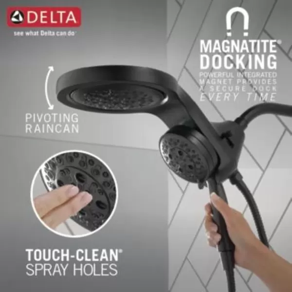 imageDelta Faucet HydroRain 5Spray H2Okinetic Dual Shower Head with Handheld Spray Gold Shower Head with Hose Handheld Shower Heads 25 GPM Flow Rate Champagne Bronze 58680CZ25Matte Black