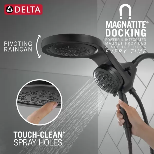 imageDelta Faucet HydroRain 5Spray H2Okinetic Dual Shower Head with Handheld Spray Gold Shower Head with Hose Handheld Shower Heads 25 GPM Flow Rate Champagne Bronze 58680CZ25Matte Black
