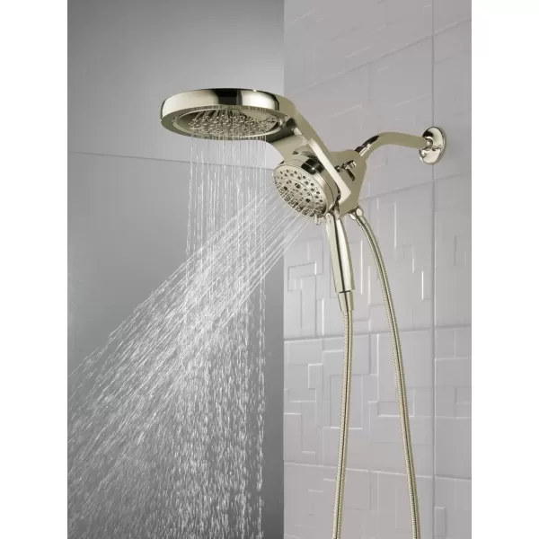 imageDelta Faucet HydroRain 5Spray H2Okinetic Dual Shower Head with Handheld Spray Gold Shower Head with Hose Handheld Shower Heads 25 GPM Flow Rate Champagne Bronze 58680CZ25Polished Nickel