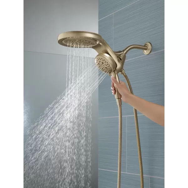 imageDelta Faucet HydroRain 5Spray H2Okinetic Dual Shower Head with Handheld Spray Gold Shower Head with Hose Handheld Shower Heads 25 GPM Flow Rate Champagne Bronze 58680CZ25Champagne Bronze