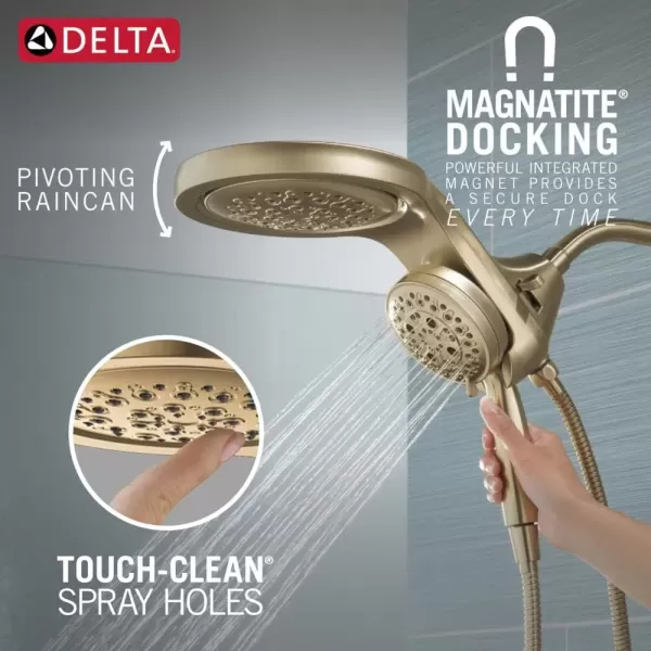 imageDelta Faucet HydroRain 5Spray H2Okinetic Dual Shower Head with Handheld Spray Gold Shower Head with Hose Handheld Shower Heads 25 GPM Flow Rate Champagne Bronze 58680CZ25Champagne Bronze