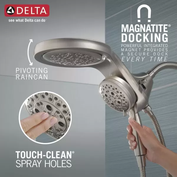 imageDelta Faucet HydroRain 5Spray H2Okinetic Dual Shower Head with Handheld Spray Gold Shower Head with Hose Handheld Shower Heads 25 GPM Flow Rate Champagne Bronze 58680CZ25Stainless