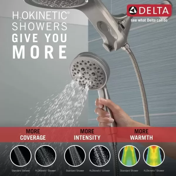 imageDelta Faucet HydroRain 5Spray H2Okinetic Dual Shower Head with Handheld Spray Gold Shower Head with Hose Handheld Shower Heads 25 GPM Flow Rate Champagne Bronze 58680CZ25Stainless