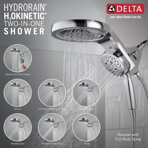 imageDelta Faucet HydroRain 5Spray H2Okinetic Dual Shower Head with Handheld Spray Gold Shower Head with Hose Handheld Shower Heads 25 GPM Flow Rate Champagne Bronze 58680CZ25Polished Nickel