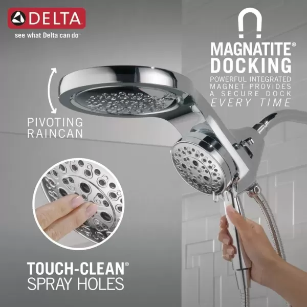 imageDelta Faucet HydroRain 5Spray H2Okinetic Dual Shower Head with Handheld Spray Gold Shower Head with Hose Handheld Shower Heads 25 GPM Flow Rate Champagne Bronze 58680CZ25Chrome