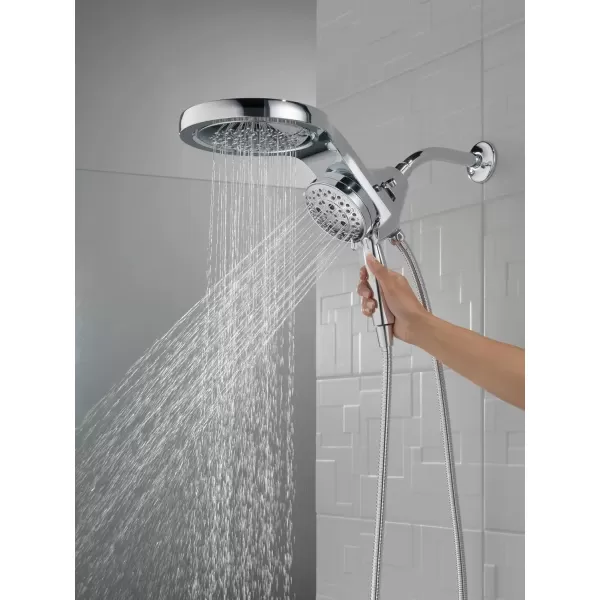 imageDelta Faucet HydroRain 5Spray H2Okinetic Dual Shower Head with Handheld Spray Gold Shower Head with Hose Handheld Shower Heads 25 GPM Flow Rate Champagne Bronze 58680CZ25Chrome