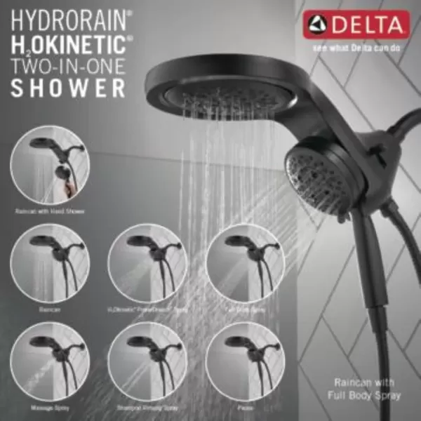imageDelta Faucet HydroRain 5Spray H2Okinetic Dual Shower Head with Handheld Spray Gold Shower Head with Hose Handheld Shower Heads 25 GPM Flow Rate Champagne Bronze 58680CZ25Matte Black