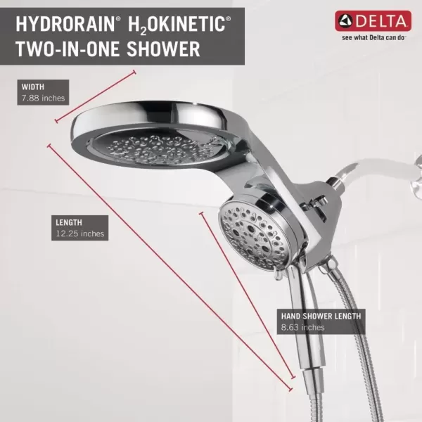 imageDelta Faucet HydroRain 5Spray H2Okinetic Dual Shower Head with Handheld Spray Gold Shower Head with Hose Handheld Shower Heads 25 GPM Flow Rate Champagne Bronze 58680CZ25Chrome