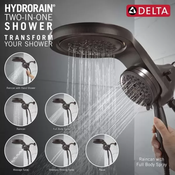 imageDelta Faucet HydroRain 5Spray H2Okinetic Dual Shower Head with Handheld Spray Gold Shower Head with Hose Handheld Shower Heads 25 GPM Flow Rate Champagne Bronze 58680CZ25Venetian Bronze