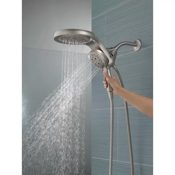 imageDelta Faucet HydroRain 5Spray H2Okinetic Dual Shower Head with Handheld Spray Gold Shower Head with Hose Handheld Shower Heads 25 GPM Flow Rate Champagne Bronze 58680CZ25Stainless
