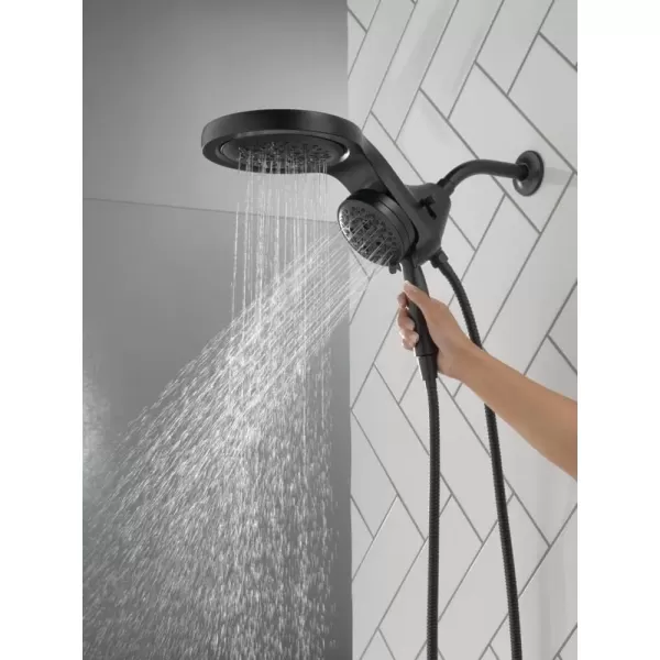 imageDelta Faucet HydroRain 5Spray H2Okinetic Dual Shower Head with Handheld Spray Gold Shower Head with Hose Handheld Shower Heads 25 GPM Flow Rate Champagne Bronze 58680CZ25Matte Black