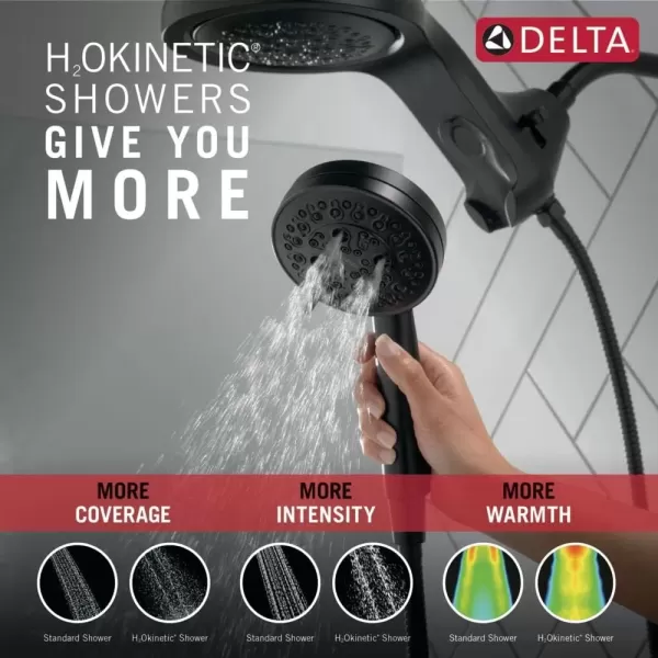 imageDelta Faucet HydroRain 5Spray H2Okinetic Dual Shower Head with Handheld Spray Gold Shower Head with Hose Handheld Shower Heads 25 GPM Flow Rate Champagne Bronze 58680CZ25Matte Black